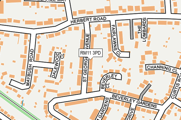 RM11 3PD map - OS OpenMap – Local (Ordnance Survey)