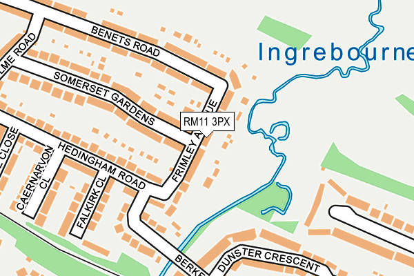 RM11 3PX map - OS OpenMap – Local (Ordnance Survey)