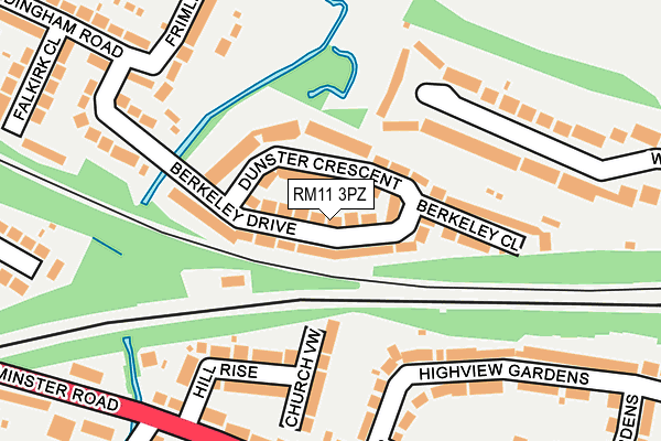 RM11 3PZ map - OS OpenMap – Local (Ordnance Survey)