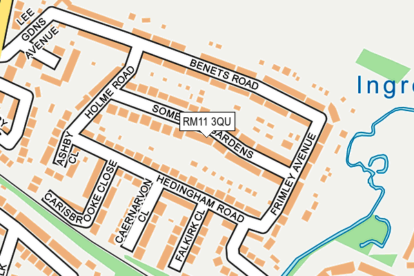 RM11 3QU map - OS OpenMap – Local (Ordnance Survey)
