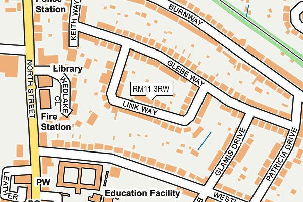 RM11 3RW map - OS OpenMap – Local (Ordnance Survey)