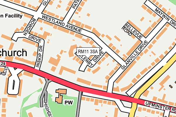 RM11 3SA map - OS OpenMap – Local (Ordnance Survey)