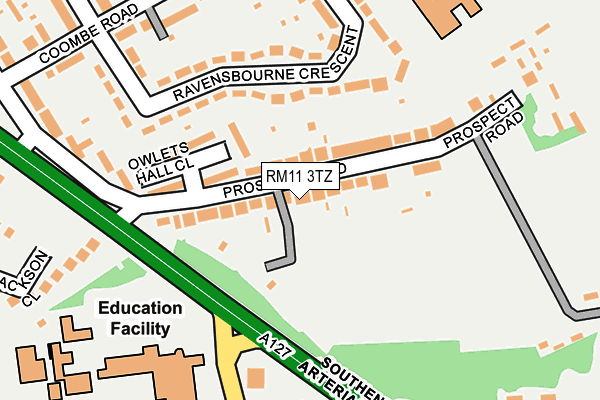 RM11 3TZ map - OS OpenMap – Local (Ordnance Survey)