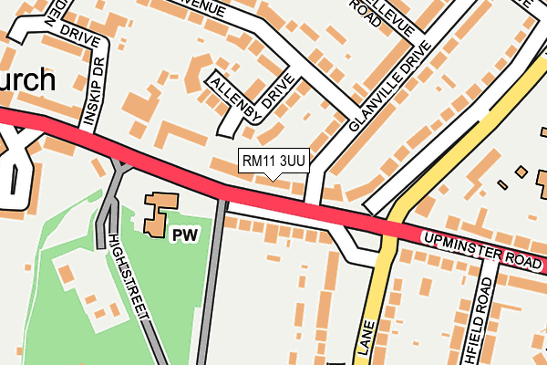 RM11 3UU map - OS OpenMap – Local (Ordnance Survey)