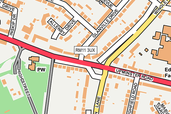 RM11 3UX map - OS OpenMap – Local (Ordnance Survey)