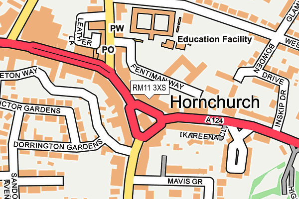 RM11 3XS map - OS OpenMap – Local (Ordnance Survey)