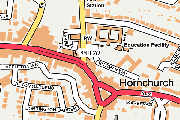 RM11 3YJ map - OS OpenMap – Local (Ordnance Survey)