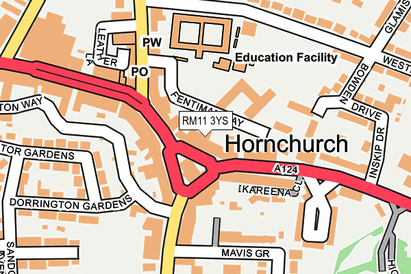 RM11 3YS map - OS OpenMap – Local (Ordnance Survey)