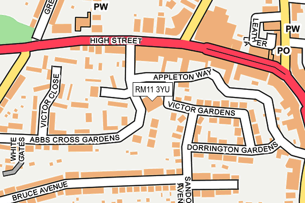 RM11 3YU map - OS OpenMap – Local (Ordnance Survey)