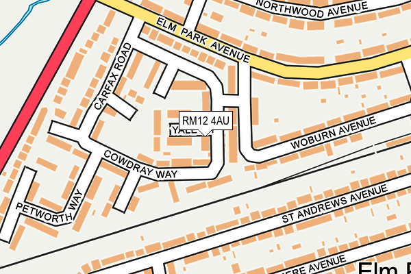 RM12 4AU map - OS OpenMap – Local (Ordnance Survey)