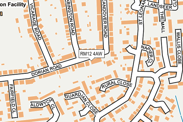 RM12 4AW map - OS OpenMap – Local (Ordnance Survey)