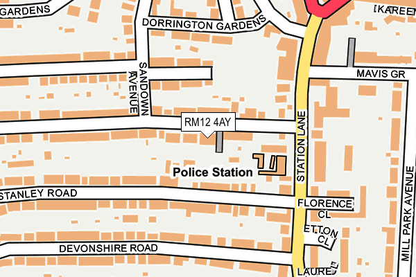 RM12 4AY map - OS OpenMap – Local (Ordnance Survey)