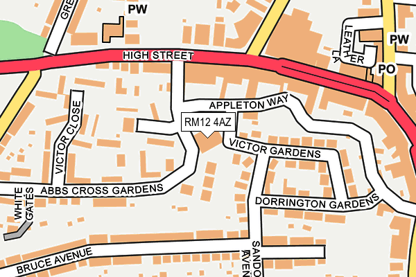 RM12 4AZ map - OS OpenMap – Local (Ordnance Survey)