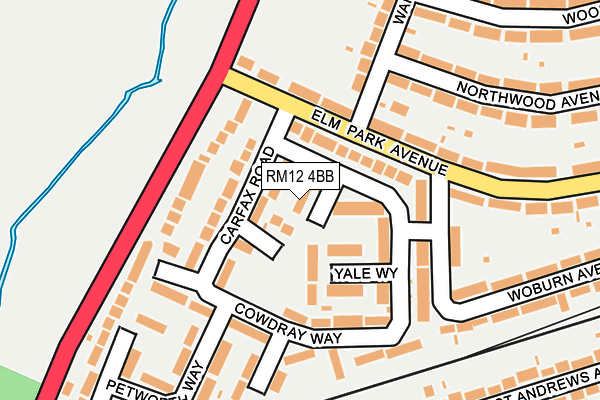 RM12 4BB map - OS OpenMap – Local (Ordnance Survey)