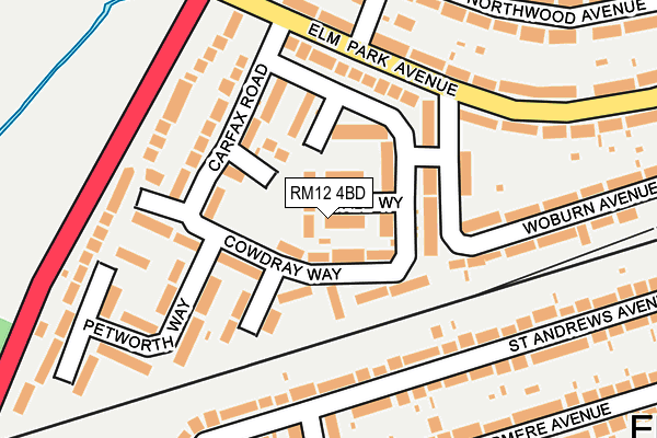 RM12 4BD map - OS OpenMap – Local (Ordnance Survey)