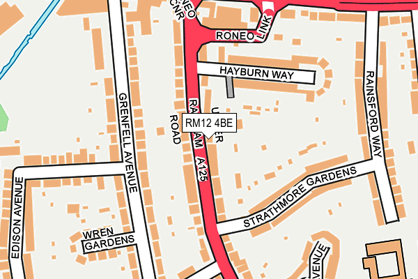 RM12 4BE map - OS OpenMap – Local (Ordnance Survey)