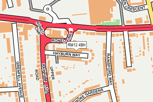 RM12 4BH map - OS OpenMap – Local (Ordnance Survey)