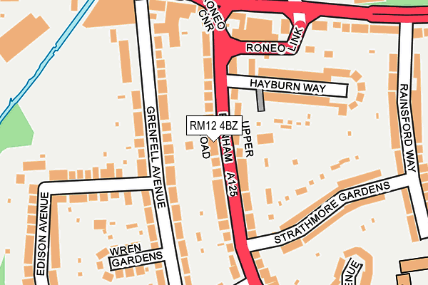 RM12 4BZ map - OS OpenMap – Local (Ordnance Survey)