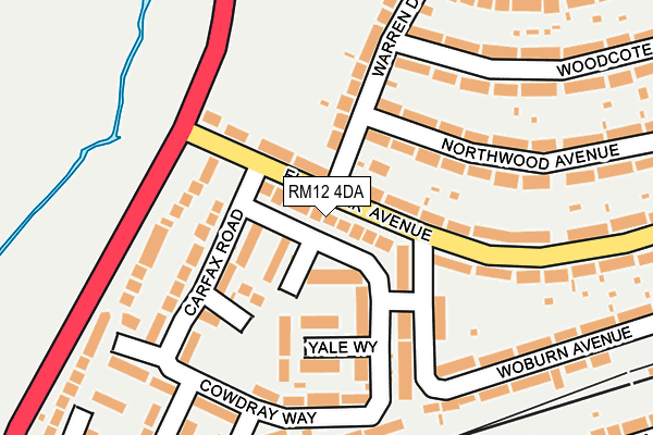 RM12 4DA map - OS OpenMap – Local (Ordnance Survey)