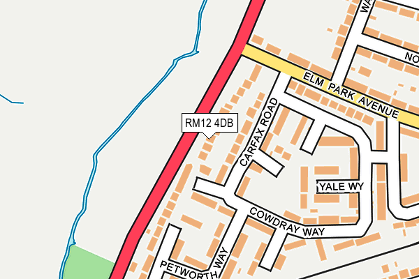 RM12 4DB map - OS OpenMap – Local (Ordnance Survey)