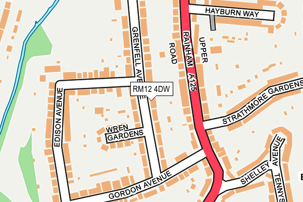 RM12 4DW map - OS OpenMap – Local (Ordnance Survey)