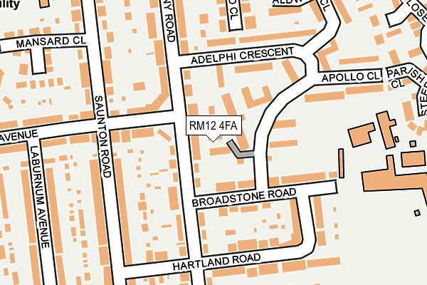 RM12 4FA map - OS OpenMap – Local (Ordnance Survey)