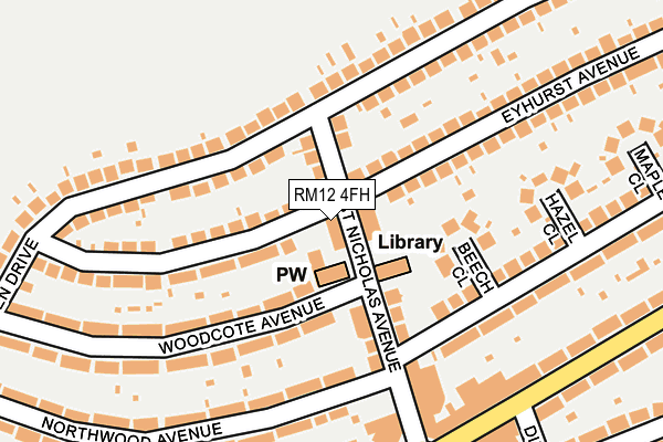 RM12 4FH map - OS OpenMap – Local (Ordnance Survey)