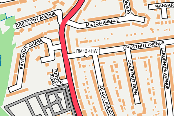 RM12 4HW map - OS OpenMap – Local (Ordnance Survey)