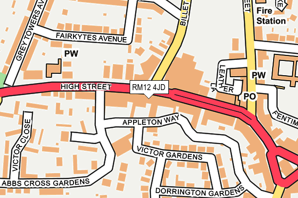 RM12 4JD map - OS OpenMap – Local (Ordnance Survey)