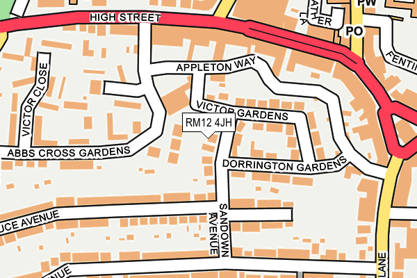 RM12 4JH map - OS OpenMap – Local (Ordnance Survey)
