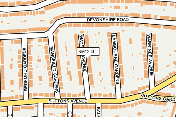 RM12 4LL map - OS OpenMap – Local (Ordnance Survey)