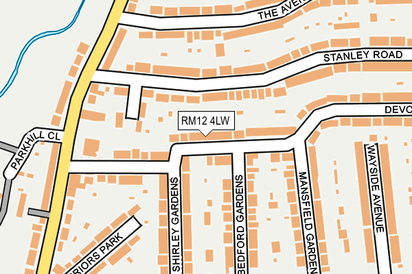 RM12 4LW map - OS OpenMap – Local (Ordnance Survey)