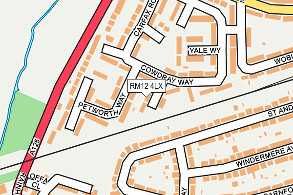 RM12 4LX map - OS OpenMap – Local (Ordnance Survey)