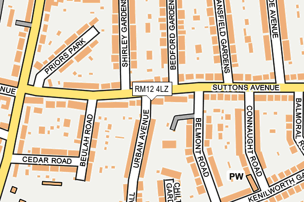 RM12 4LZ map - OS OpenMap – Local (Ordnance Survey)