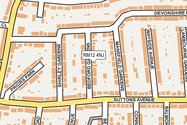 RM12 4NJ map - OS OpenMap – Local (Ordnance Survey)