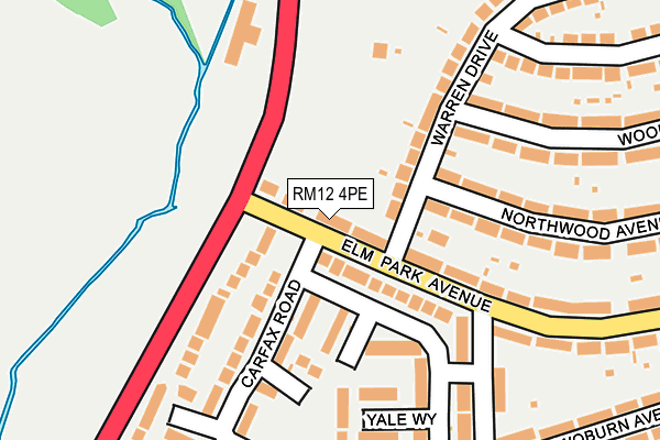 RM12 4PE map - OS OpenMap – Local (Ordnance Survey)