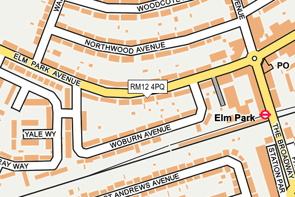 RM12 4PQ map - OS OpenMap – Local (Ordnance Survey)