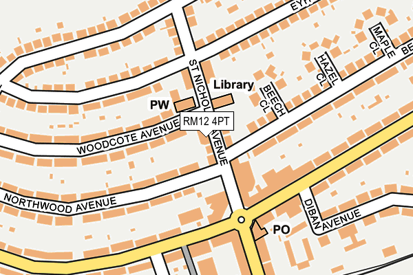 RM12 4PT map - OS OpenMap – Local (Ordnance Survey)