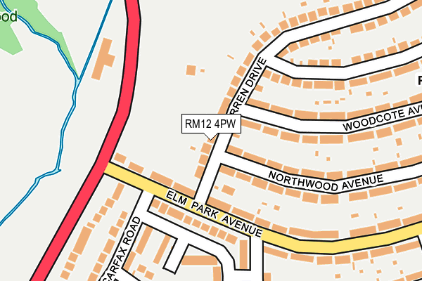 RM12 4PW map - OS OpenMap – Local (Ordnance Survey)