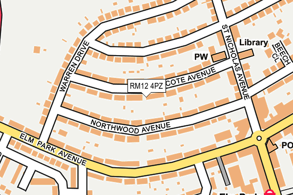 RM12 4PZ map - OS OpenMap – Local (Ordnance Survey)