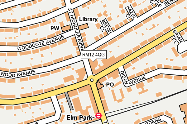RM12 4QG map - OS OpenMap – Local (Ordnance Survey)
