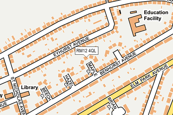 RM12 4QL map - OS OpenMap – Local (Ordnance Survey)
