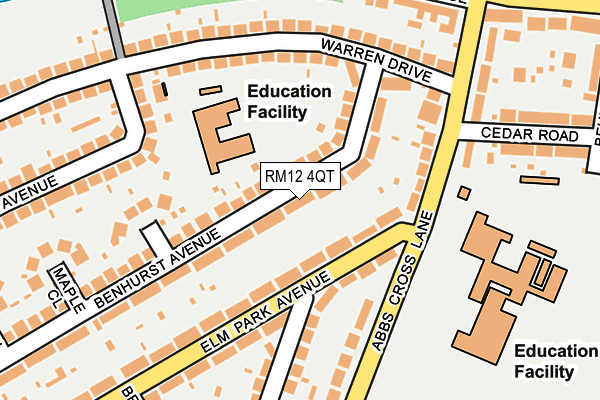 RM12 4QT map - OS OpenMap – Local (Ordnance Survey)