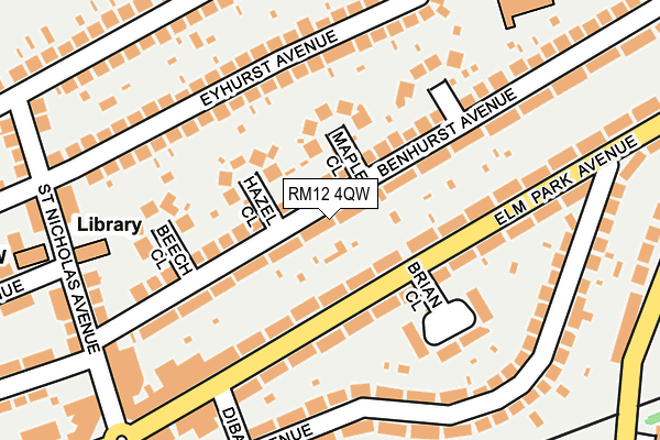 RM12 4QW map - OS OpenMap – Local (Ordnance Survey)