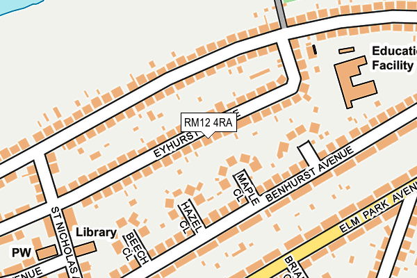 RM12 4RA map - OS OpenMap – Local (Ordnance Survey)