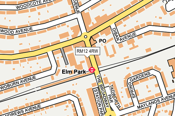 RM12 4RW map - OS OpenMap – Local (Ordnance Survey)