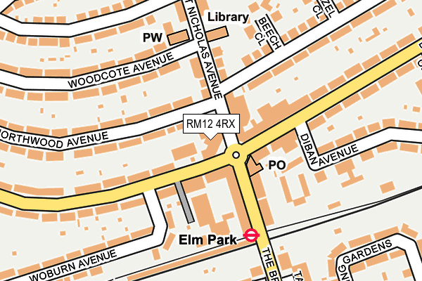 RM12 4RX map - OS OpenMap – Local (Ordnance Survey)
