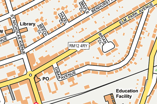 RM12 4RY map - OS OpenMap – Local (Ordnance Survey)