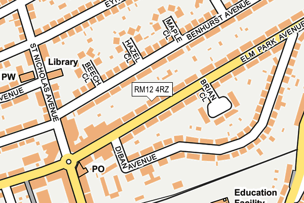RM12 4RZ map - OS OpenMap – Local (Ordnance Survey)