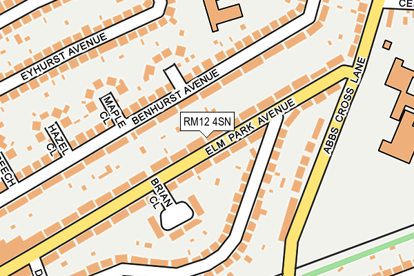 RM12 4SN map - OS OpenMap – Local (Ordnance Survey)